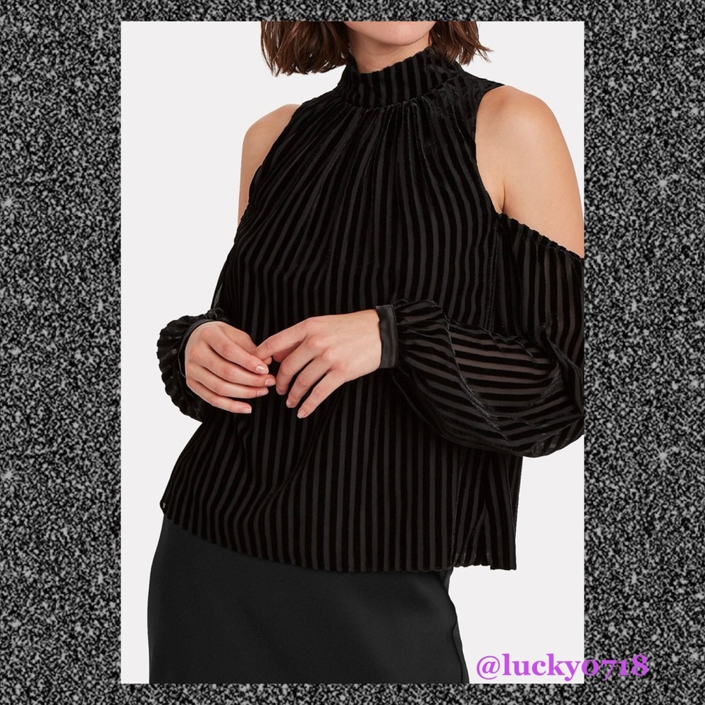 Intermix NWT Renata Cold Shoulder Striped Velvet Blouse Sz 4